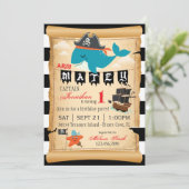 Pirate Whale and Starfish Birthday Invitations Kaart (Staand voorkant)