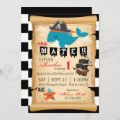 Pirate Whale and Starfish Birthday Invitations Kaart (Voorkant / Achterkant)
