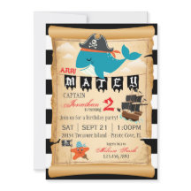 Pirate Whale en Starfish verjaardagsuitnodigingen