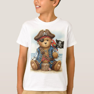 Pirate with Parrot, Teddy and Jolly Roger beroemd T-shirt