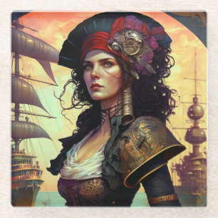 Pirate Woman Fantasy Art Glazen Onderzetter