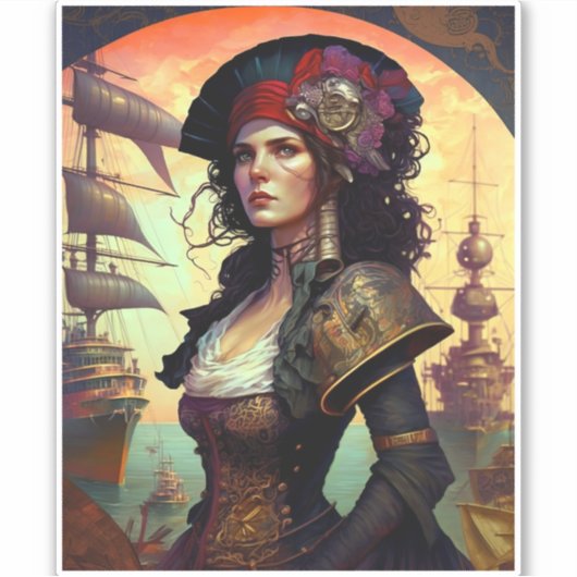 Pirate Woman Fantasy Art Sticker (Voorkant)