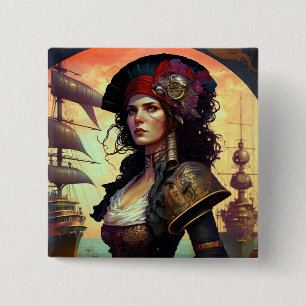 Pirate Woman Fantasy Art Vierkante Button 5,1 Cm