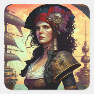Pirate Woman Fantasy Art Vierkante Sticker