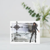 Pirate Woman met Rough Waters Design Briefkaart (Staand voorkant)