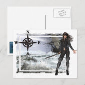 Pirate Woman met Rough Waters Design Briefkaart (Voorkant / Achterkant)