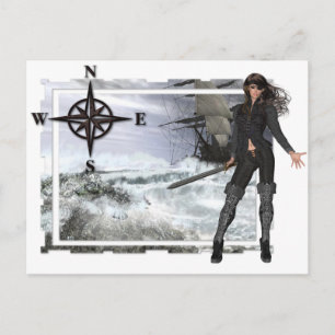 Pirate Woman met Rough Waters Design Briefkaart