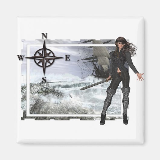 Pirate Woman met Rough Waters Design Magneet (Voorkant)