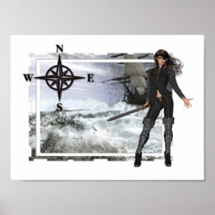 Pirate Woman met Rough Waters Poster Print 2