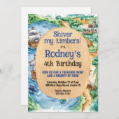 Pirate Z生日 uitnodiging voor schatjacht (Voorkant / Achterkant)