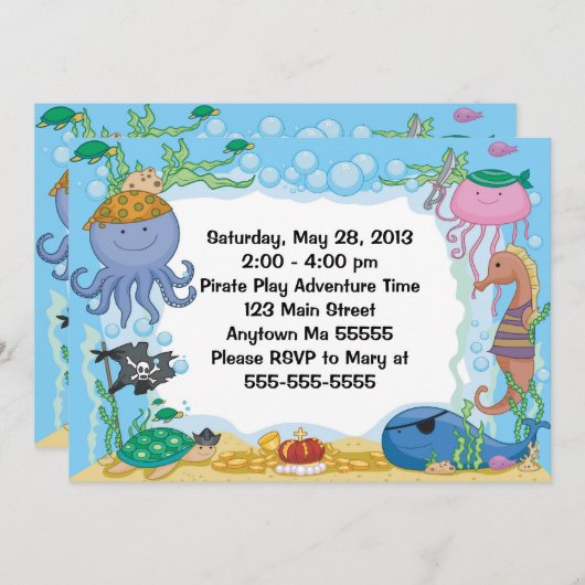 Pirate Zee Creatination Invitation Kaart (Voorkant / Achterkant)