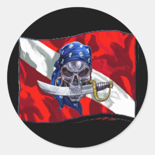 piratediveflag kopie ronde sticker