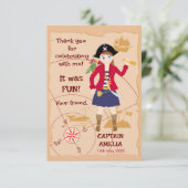 Piratemeisje Schatkaart Fun Verjaardagsfeestje Bedankkaart (Staand voorkant)