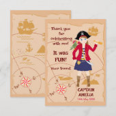 Piratemeisje Schatkaart Fun Verjaardagsfeestje Bedankkaart (Voorkant / Achterkant)
