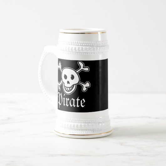 Piraten bier mok met schedel en dwars bot afbeeldi (Voorkant links)