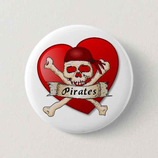 Piraten bij hart badge ronde button 5,7 cm (Voorkant)