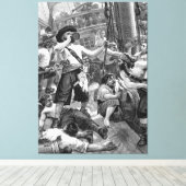 piraten die strijden en op het schip Drink Canvas Afdruk (Insitu (Houten vloer))