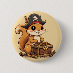 Piraten-eekhoorn met eikel-schat Grappig Schattig  Ronde Button 5,7 Cm