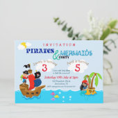 Piraten en Zeemeermin Kleurrijk Gezamenlijk Verjaa Kaart (Staand voorkant)
