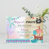Piraten en zeemeerminnen verjaardagsuitnodiging Me Kaart (Staand voorkant)