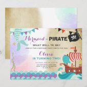 Piraten en zeemeerminnen verjaardagsuitnodiging Me Kaart (Voorkant / Achterkant)