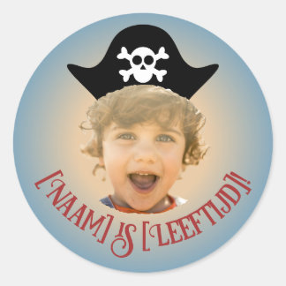 Piraten Foto Sticker– Eigen Naam & Leeftijd - Ronde Sticker