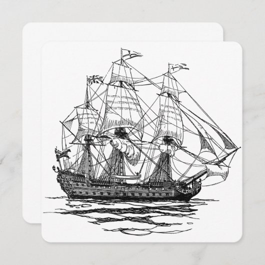Piraten Galleon Pistool Ship Sketch Invitation Kaart (Voorkant / Achterkant)