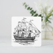 Piraten Galleon Pistool Ship Sketch Invitation Kaart (Staand voorkant)