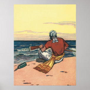 piraten, gemareend op een verlaten eiland poster