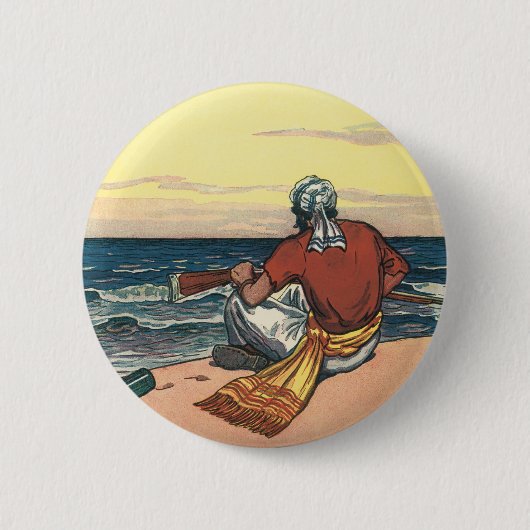 piraten, gemareend op een verlaten eiland ronde button 5,7 cm (Voorkant)