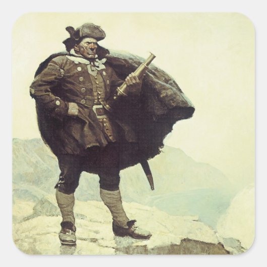 piraten, kapitein Bill Botten van NC Wyeth Vierkante Sticker (Voorkant)