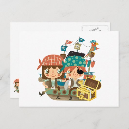 Piraten met Schat Briefkaart (Voorkant / Achterkant)