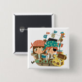 Piraten met Schat Vierkante Button 5,1 Cm (Voorkant /achterkant)