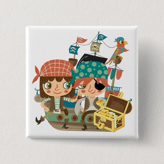 Piraten met Schat Vierkante Button 5,1 Cm (Voorkant)