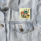 Piraten met Schat Vierkante Button 5,1 Cm (In situ)