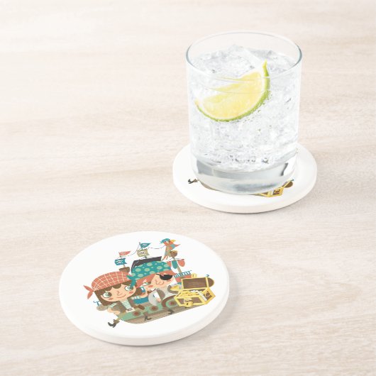 Piraten met Schat Zandsteen Onderzetter (Zijkant)