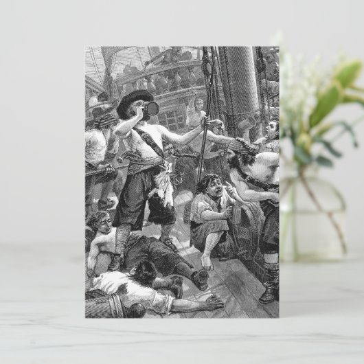  piraten op het schip, huwelijksfeest kaart (Staand voorkant)