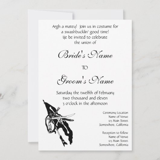  piraten op het schip, huwelijksfeest kaart (Achterkant)
