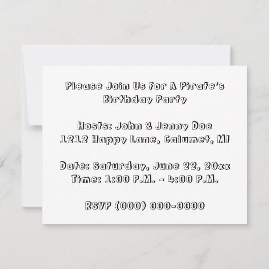 PIRATEN PARTIJ THEME JOLLY ROGER FLAG INVITATION KAART (Achterkant)