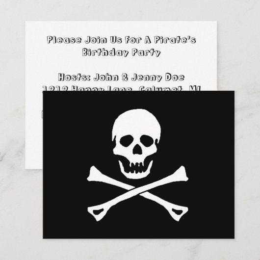 PIRATEN PARTIJ THEME JOLLY ROGER FLAG INVITATION KAART (Voorkant / Achterkant)