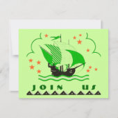 PIRATEN PARTIJ THEME SHIP SET SAILS FLAG INVITATIO KAART (Voorkant)