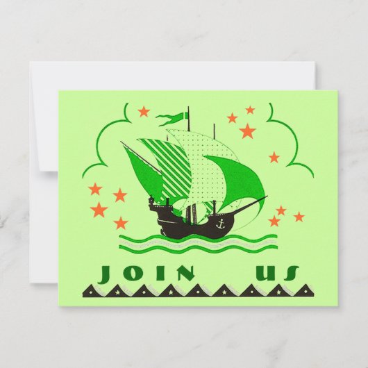 PIRATEN PARTIJ THEME SHIP SET SAILS FLAG INVITATIO KAART (Voorkant)