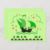 PIRATEN PARTIJ THEME SHIP SET SAILS FLAG INVITATIO KAART (Voorkant / Achterkant)