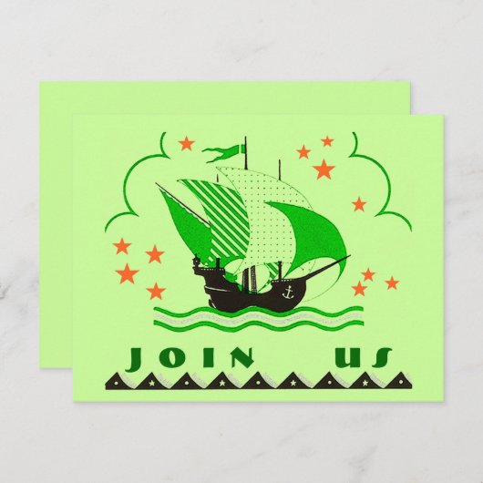PIRATEN PARTIJ THEME SHIP SET SAILS FLAG INVITATIO KAART (Voorkant / Achterkant)