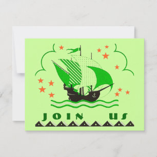 PIRATEN PARTIJ THEME SHIP SET SAILS FLAG INVITATIO KAART