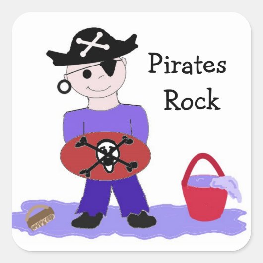 Piraten Rots Vierkante Sticker (Voorkant)