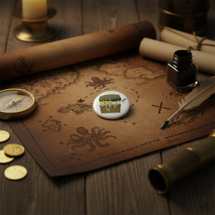 Piraten-schatkist met juwelen en zwaard ronde button 5,7 cm