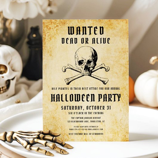  piraten schedel en Botten Halloween Party Kaart