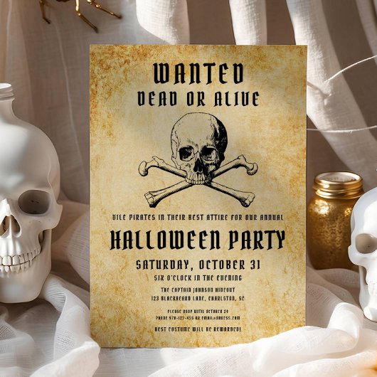  piraten schedel en Botten Halloween Party Kaart