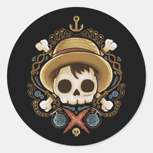 Piraten schedel ronde sticker (Voorkant)